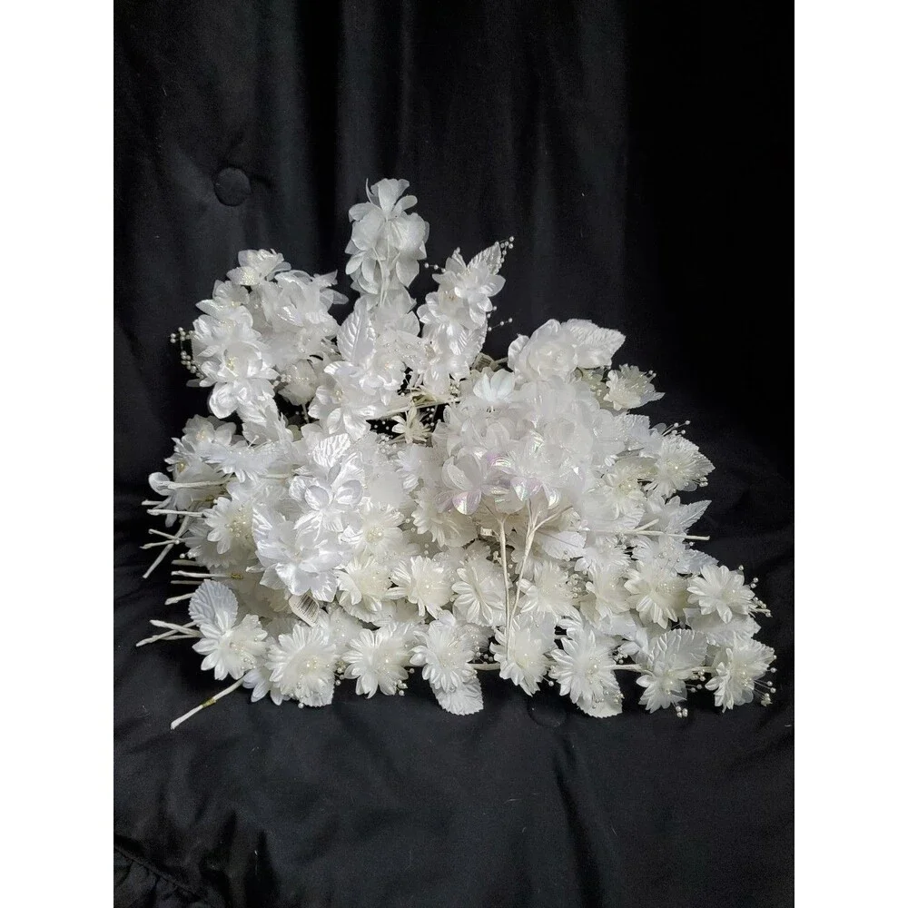 Wedding Floral Bundle Of 32 Pieces/white/Ivory/Iridescent/Picks/Stems/Flower/Lot
